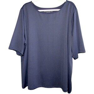 Susan Graver Essentials Butterknit Elbow Sleeve Bateau Neck Top Navy 3X A215099